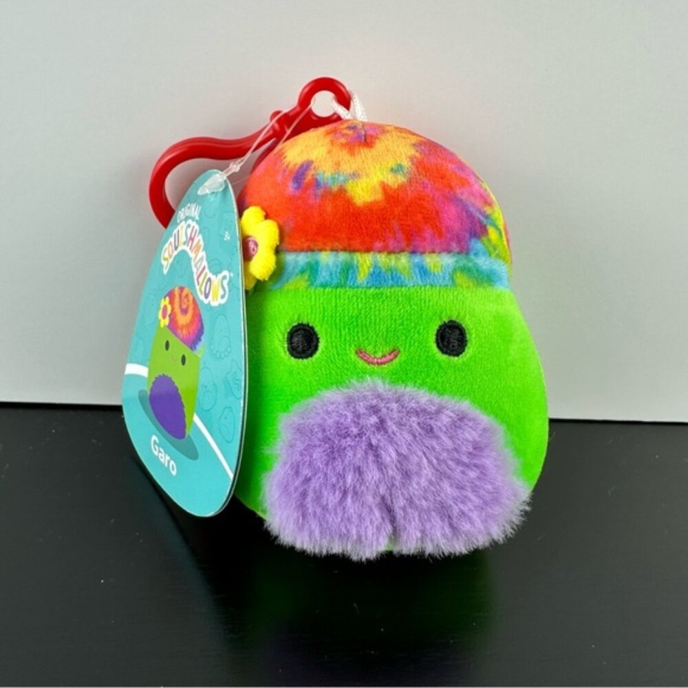Squishmallows Blacklight Squad Garo the Tie Dye Mushroom 3" Clip Plush NWT